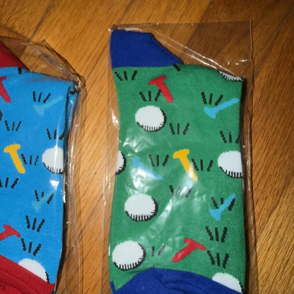 Lot Of 2 Colorful Golf Tee Balls Cotton Socks For Men New N I P Blue Green Red